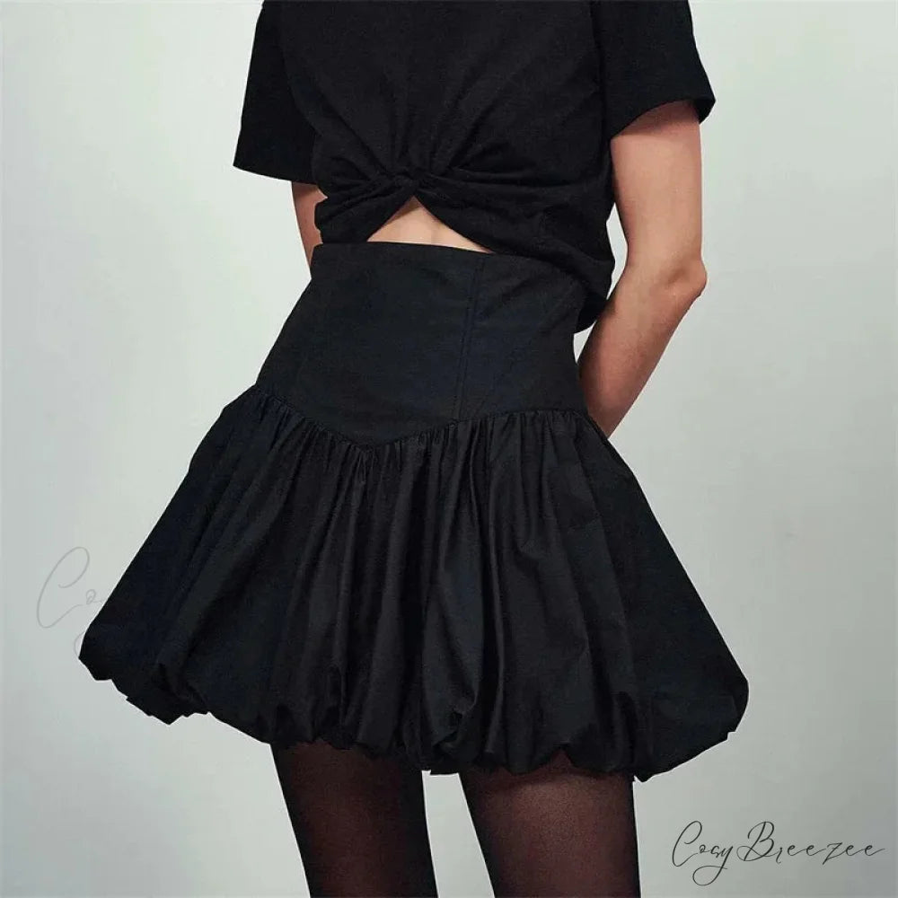 Elegant Solid Bloom Mini Skirt Black / S skirts-250223