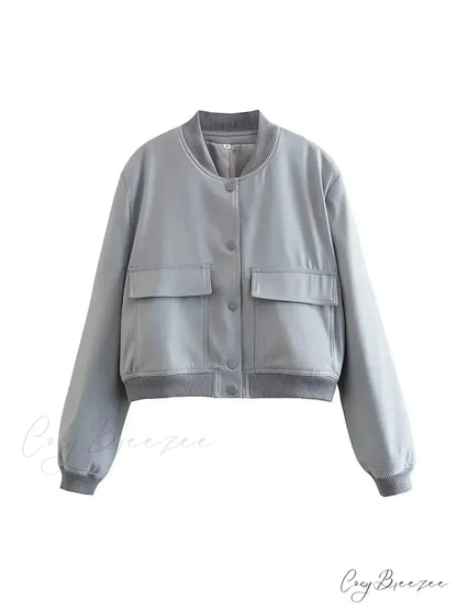 Elegant Solid Single-breasted Motorcycle Chic Long Sleeves With Pocket Autumn Stylish Coat Grey / S