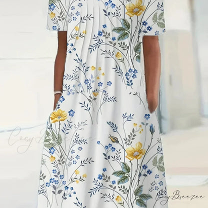 Elegant Spring Summer Round Neck Printed Floral Dress oldfloraldress-250126