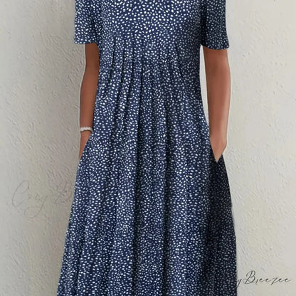 Elegant Spring Summer Round Neck Printed Floral Dress oldfloraldress-250126