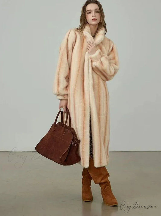 Elegant Standing Collar Faux Fur Mink Coat overcoats-241228