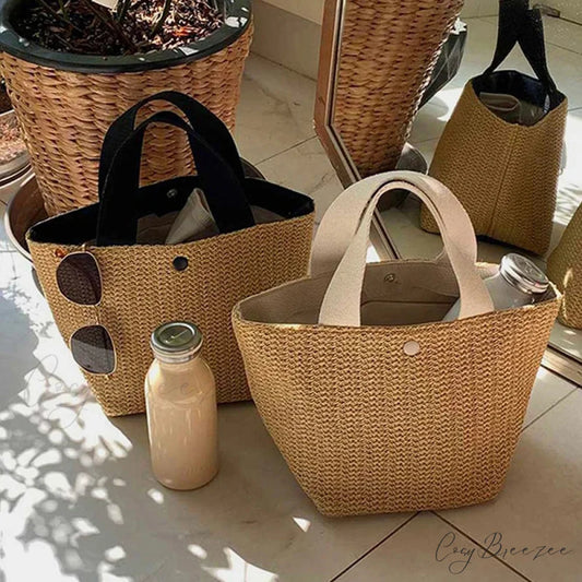 Elegant Straw Woven Casual Top-Handle Shoulder Bag Beige handbag-250126
