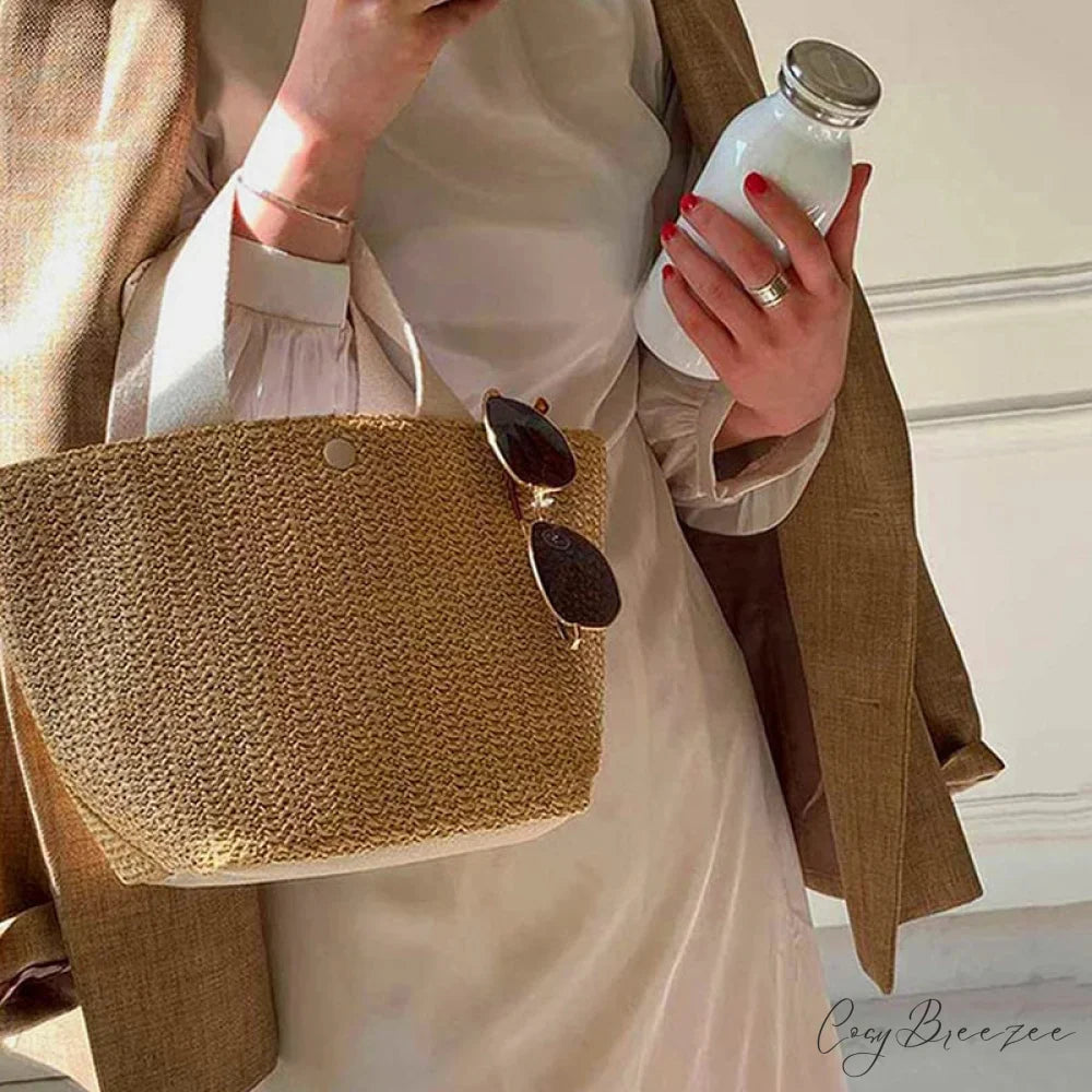 Elegant Straw Woven Casual Top-Handle Shoulder Bag Beige handbag-250126