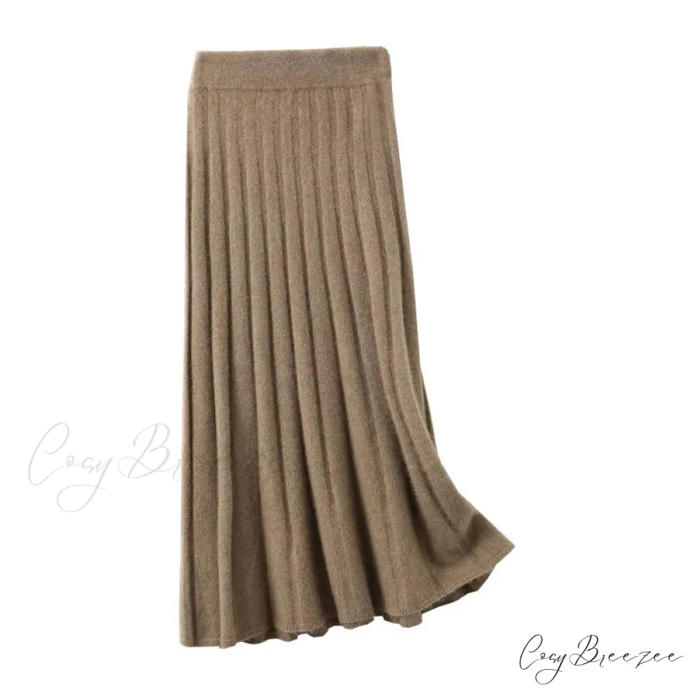 Elegant Thick Warm Pleated Knitted Pure Wool High Waist Trendy Autumn Skirt