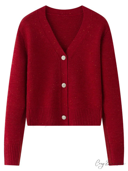 Elegant V-neck Wool Knitted Cardigan