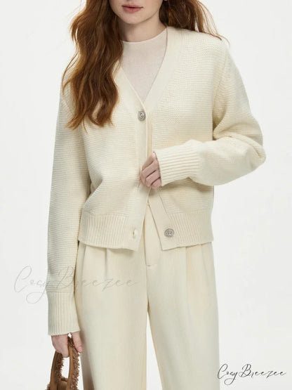Elegant V-neck Wool Knitted Cardigan