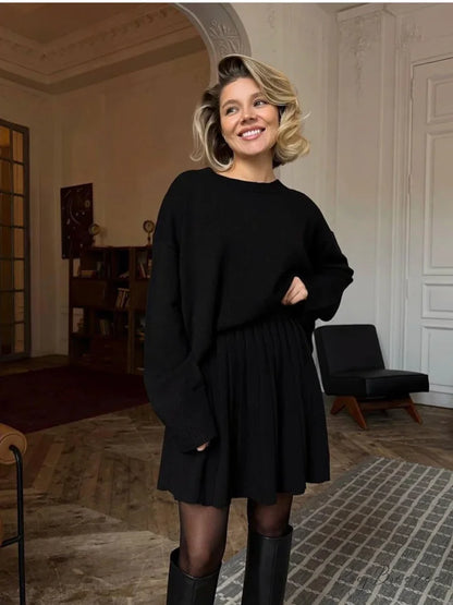 Elegant Vintage 2-Piece Skirt Sweater swraters-241228