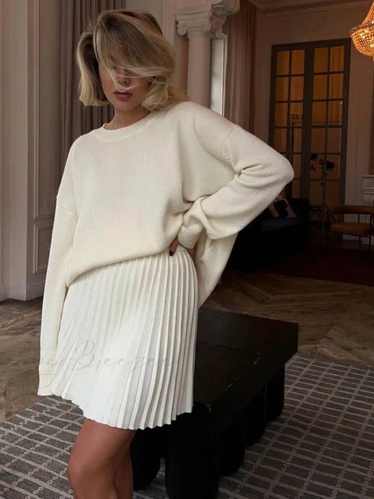 Elegant Vintage 2-Piece Skirt Sweater swraters-241228