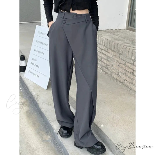 Elegant Vintage Black Suit Pants Women Gray / S pants-241228