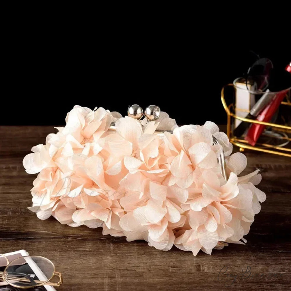 Elegant White Bride Floral Wedding Clutch Evening Handbag Champagne clutchbag-250126