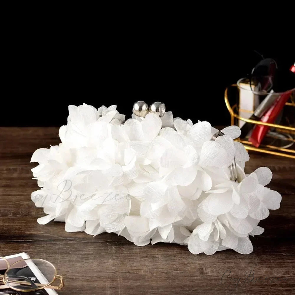 Elegant White Bride Floral Wedding Clutch Evening Handbag White clutchbag-250126