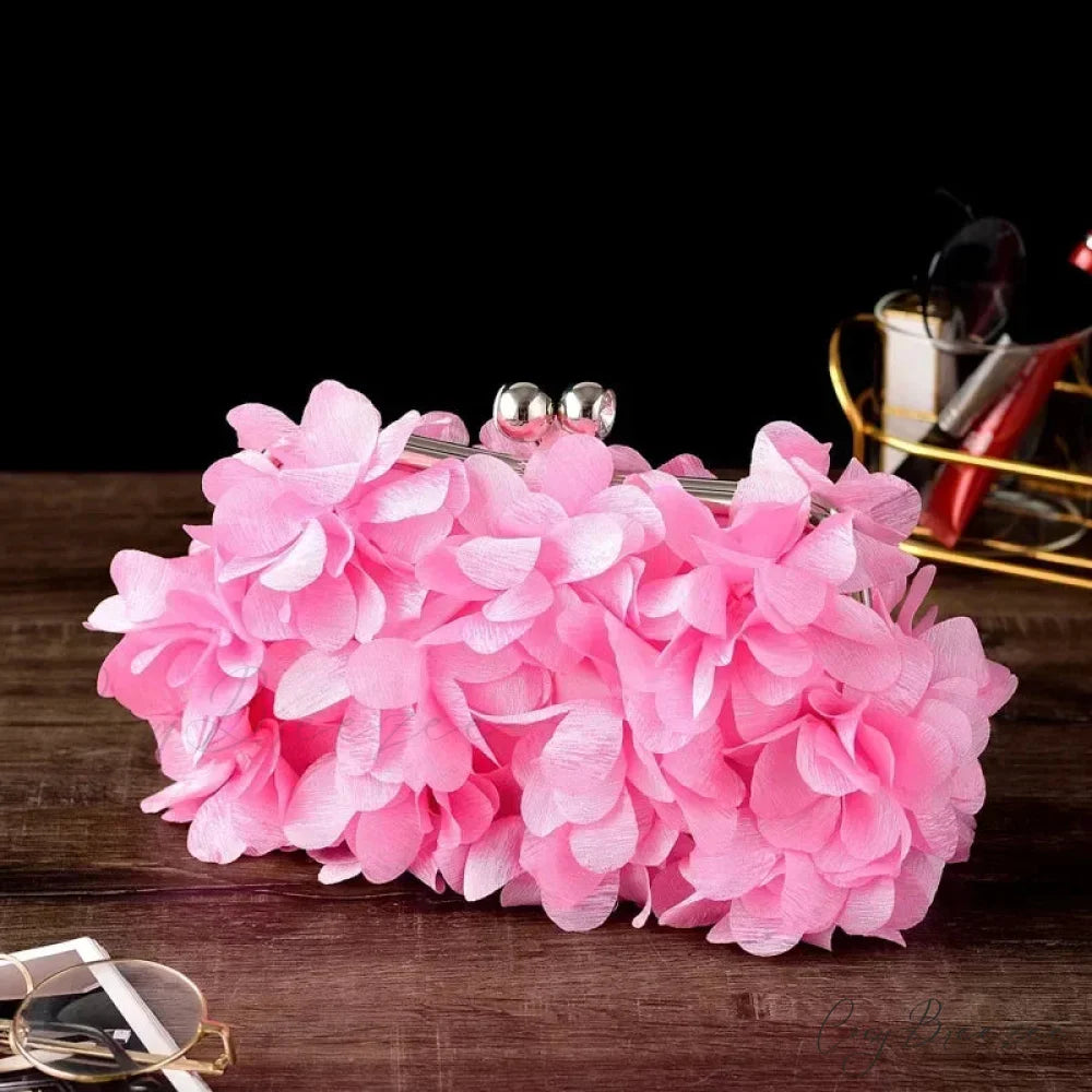 Elegant White Bride Floral Wedding Clutch Evening Handbag Pink clutchbag-250126