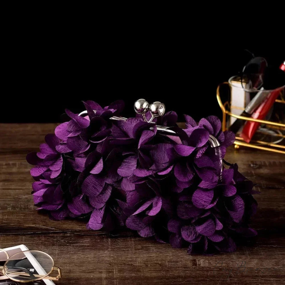 Elegant White Bride Floral Wedding Clutch Evening Handbag Purple clutchbag-250126