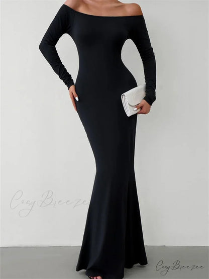 Elegant Women Sleeve Trumpet Solid Slash Neck Off-Shoulder Party Beach Cocktail Club Streetwear