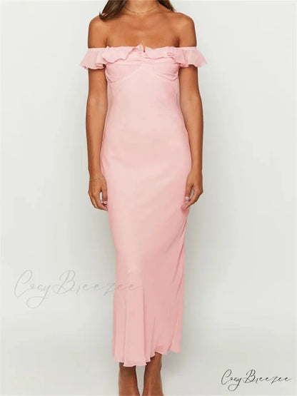 Elegant Women Summer Evening Backless Off Shoulder Slash Neck Ruffles Party Formal Female Vestidos