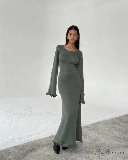 ELENA Elegant MAXI DRESS Coffee / L