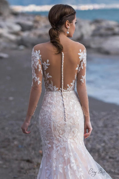 Elena Lace Applique Trendy Mermaid Wedding Dress