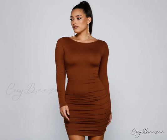 Elevated Chic Stylish Ruched Mini Dress BROWN / XS