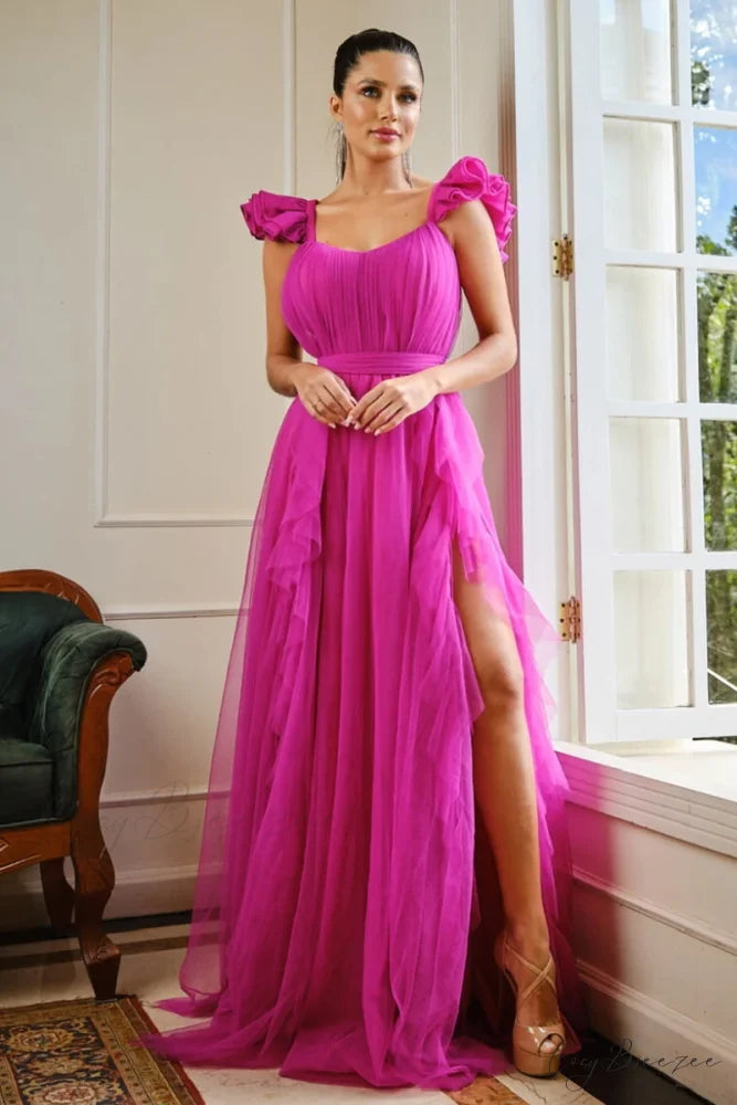 Elisabelle Runway Graceful Tulle Maxi Dress Fuchsia / 2