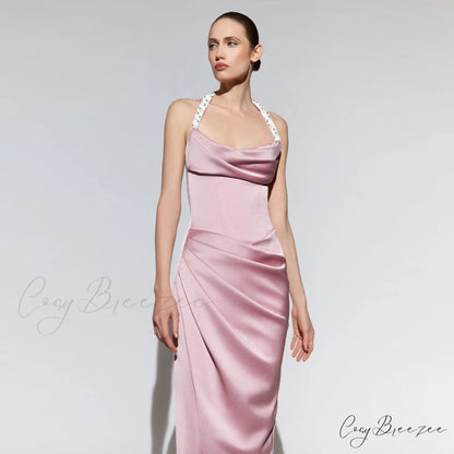 Ella Cowl Stylish Neck Satin Dress MAUVE / XS