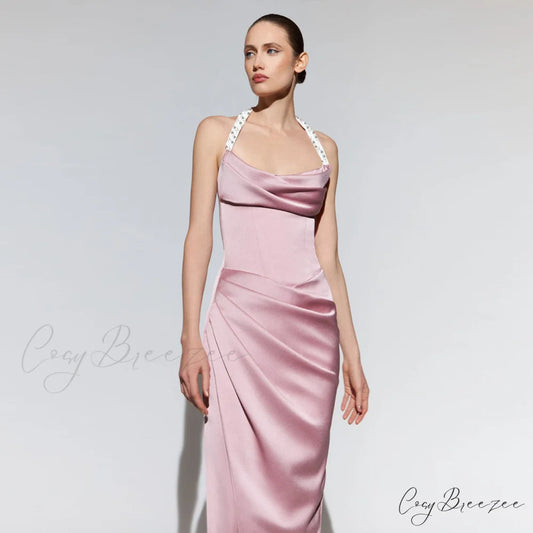 Ella Cowl Stylish Neck Satin Dress MAUVE / XS
