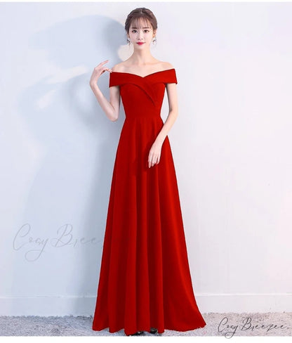 Ella Elegant off-the-shoulder gown RED / XS