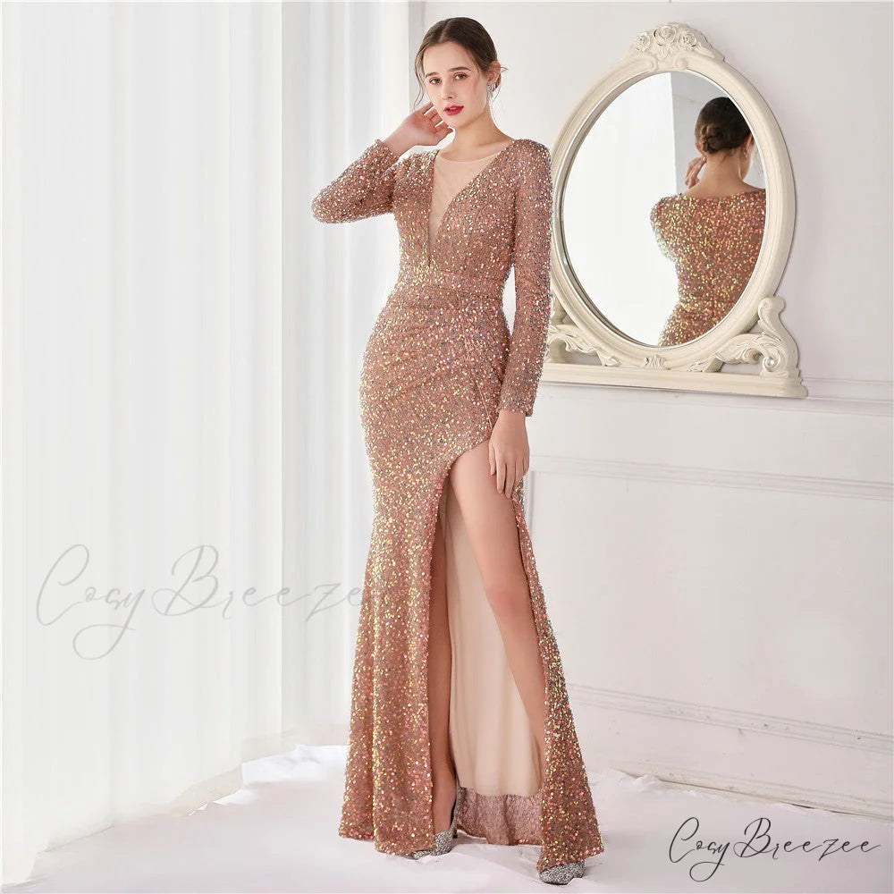Ella sequined large Charming split mermaid dress