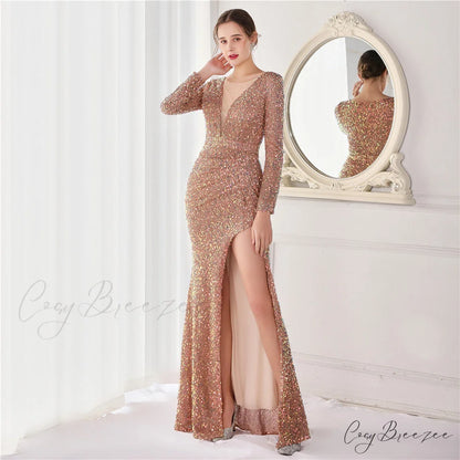 Ella sequined large Charming split mermaid dress