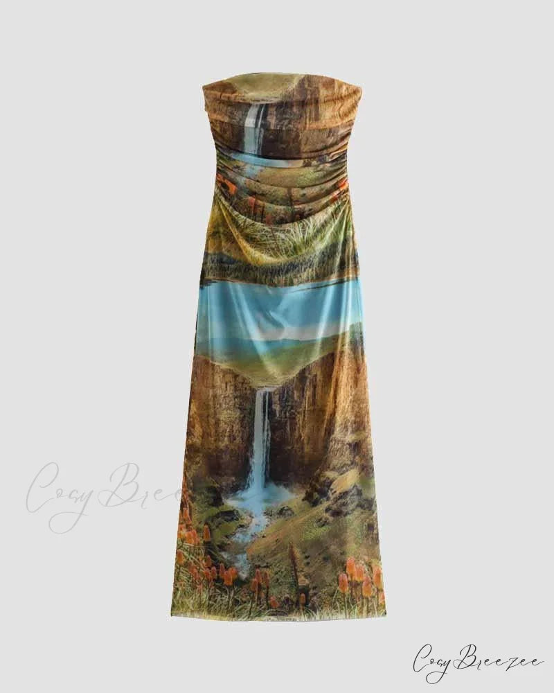 Elvira Falls Stylish Tube Dress Multicolor / XS