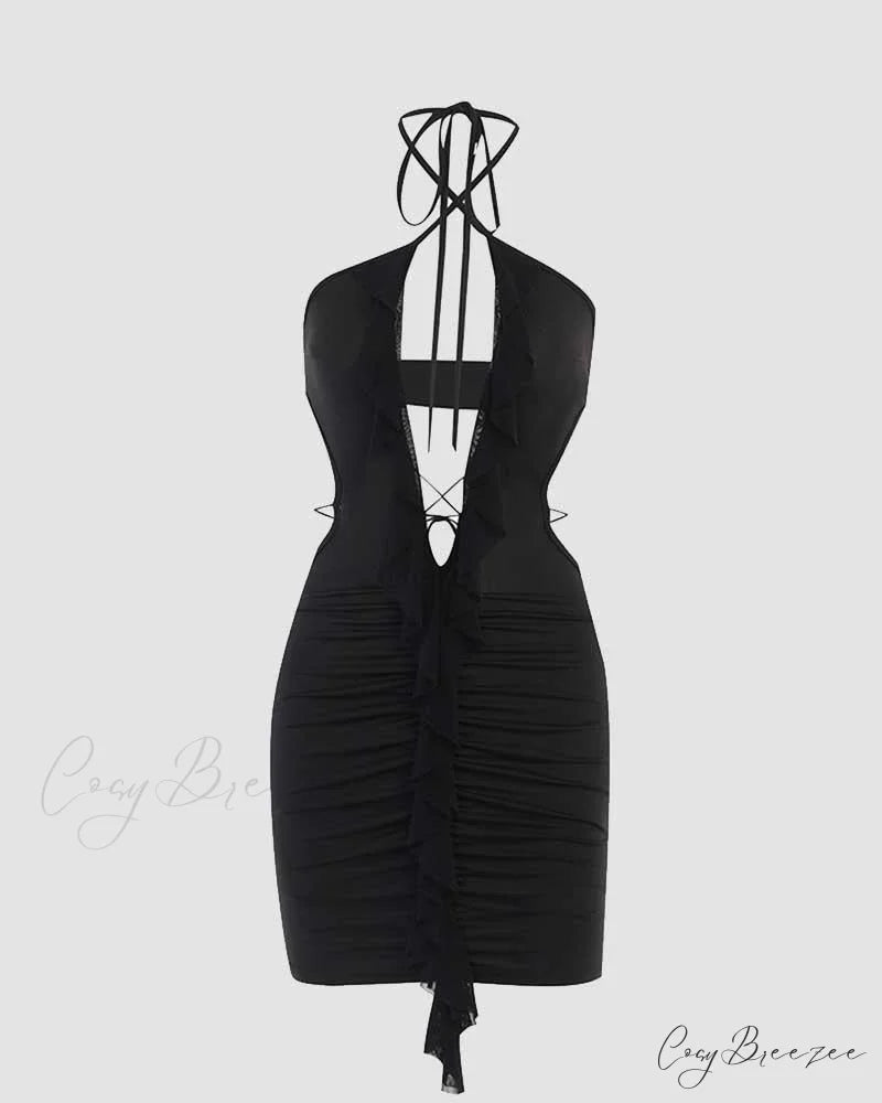 Elysium Witch Stylish Plunging Mini Dress Black / XS