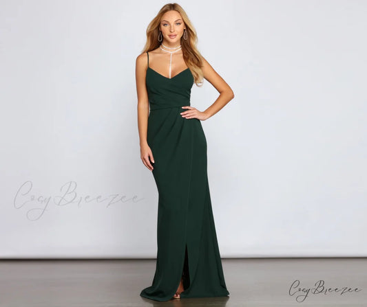Ember Formal Stylish Wrap Mermaid Dress HUNTER / XS