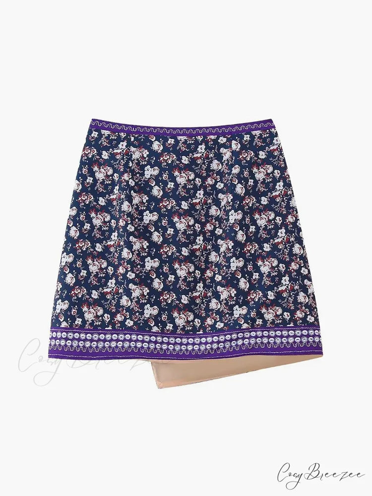 Embroidered Asymmetric Graceful Floral Mini Skirt