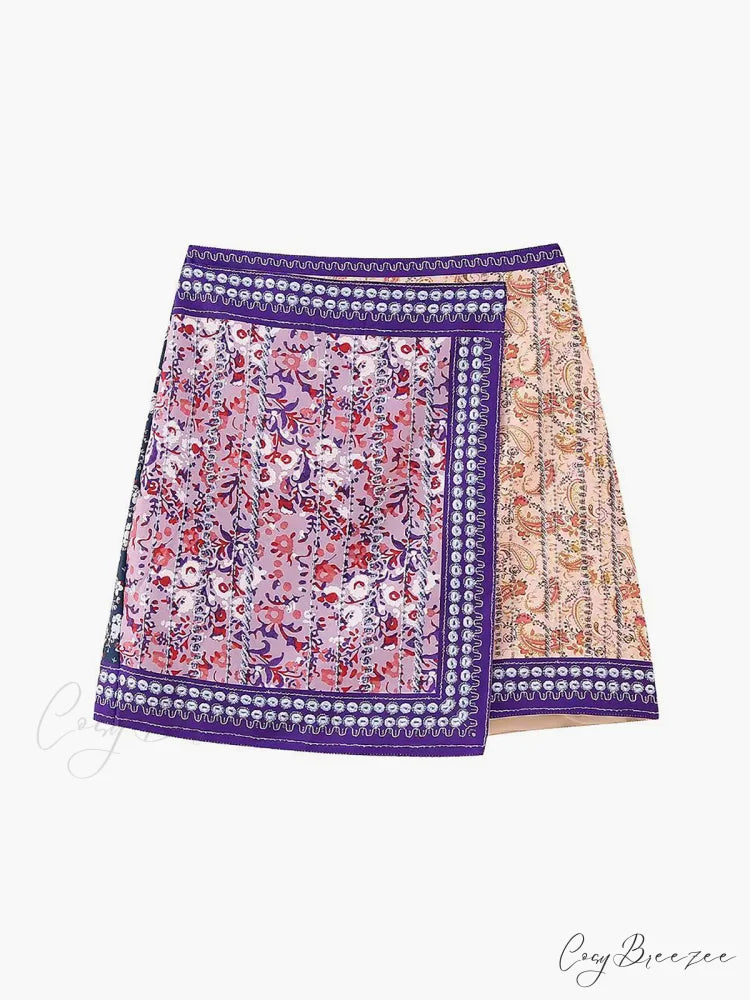 Embroidered Asymmetric Graceful Floral Mini Skirt