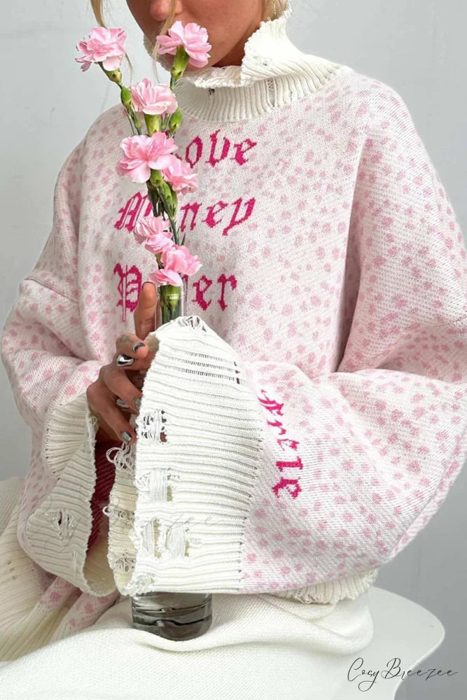 Embroidered Distressed Pullover Sweater