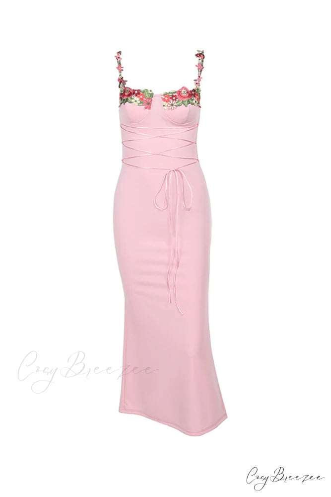 Embroidered Floral Strappy Dress