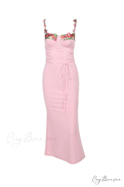 Embroidered Floral Strappy Dress