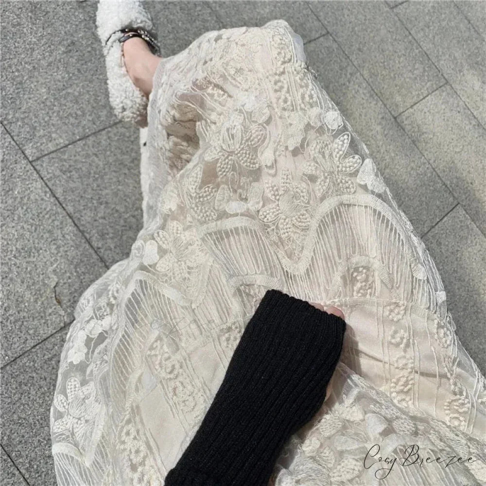 Embroidered Flower Lace High Waist Boho Skirt skirt-250126