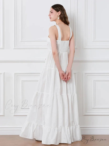 Embroidered Flower Ruched Tiered Slip Dress floraldress-250126