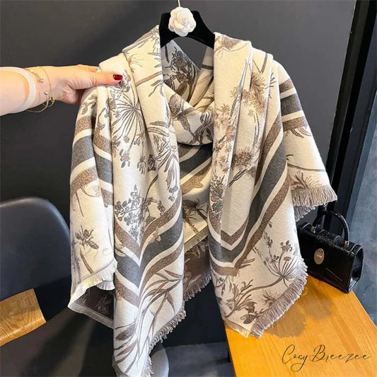 Embroidery Cashmere Winter Scarf beige scarf-241228
