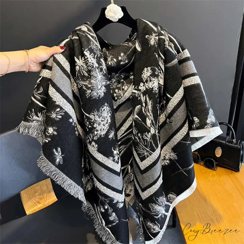 Embroidery Cashmere Winter Scarf black 1 scarf-241228