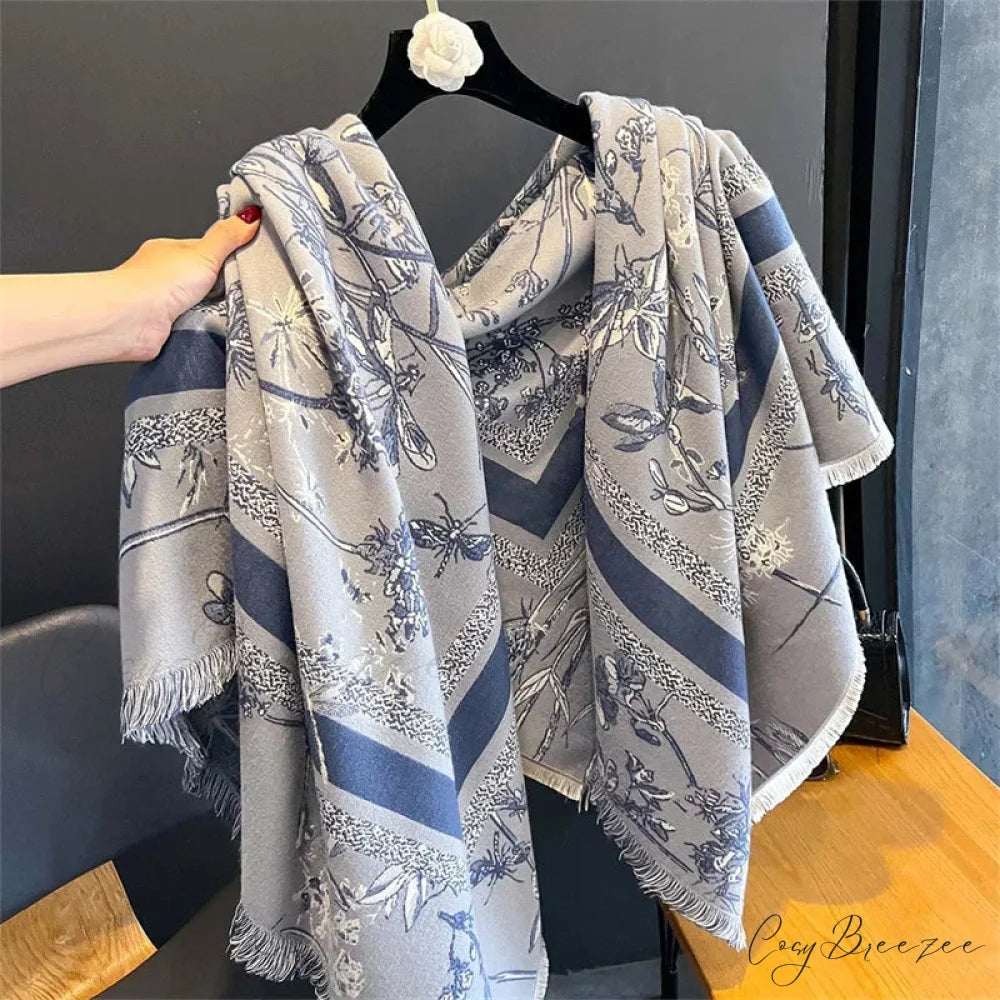 Embroidery Cashmere Winter Scarf grey scarf-241228