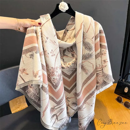 Embroidery Cashmere Winter Scarf white scarf-241228