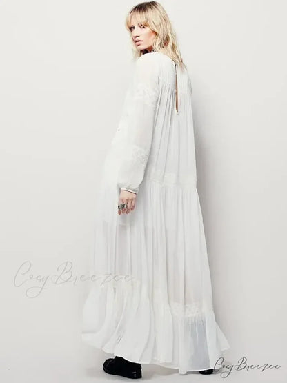 Embroidery Flower V-neck Split Mini Boho Dress bohodress-250126