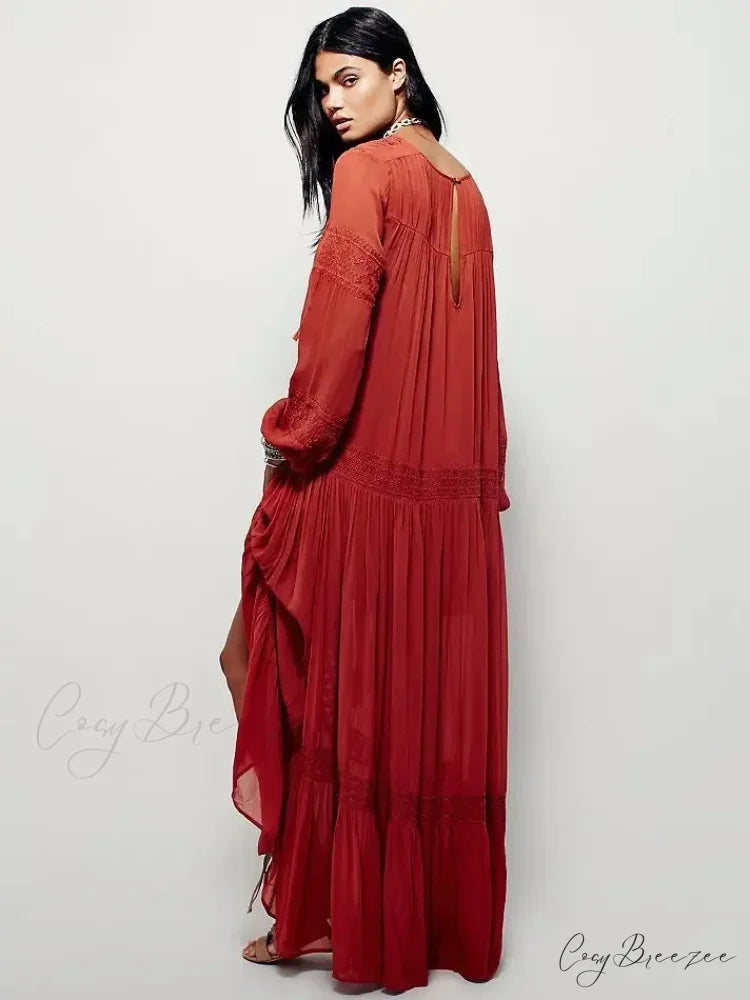 Embroidery Flower V-neck Split Mini Boho Dress bohodress-250126