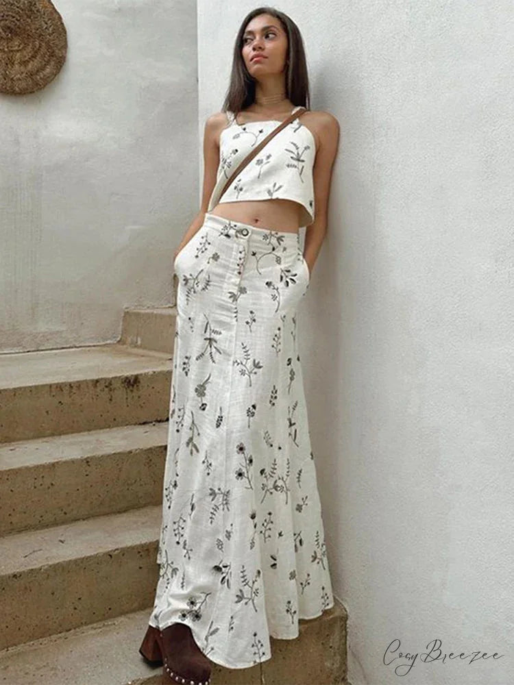 Embroidery Strap Maxi Dress