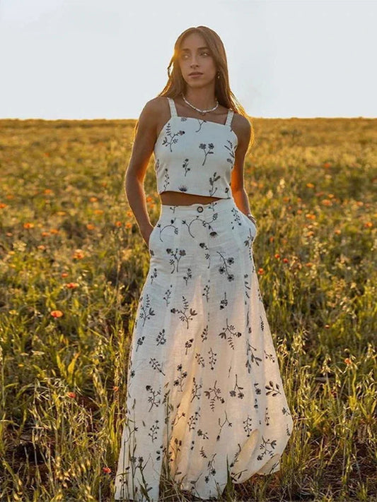 Embroidery Strap Maxi Dress
