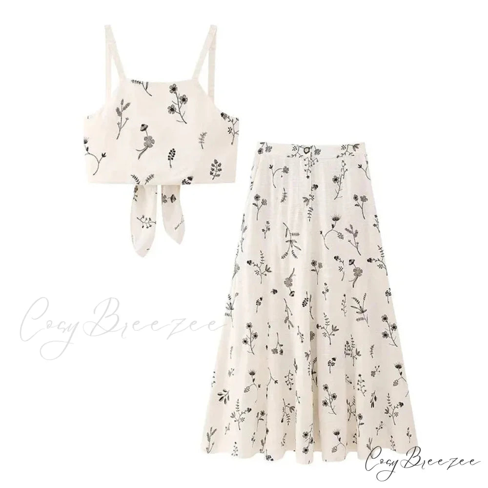 Embroidery Strap Maxi Dress set / XS