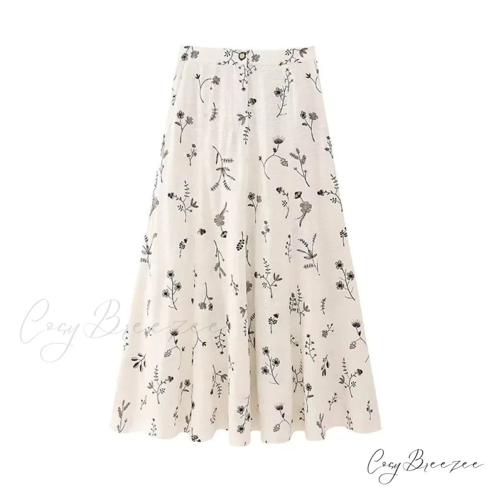 Embroidery Strap Maxi Dress Skirt / XS