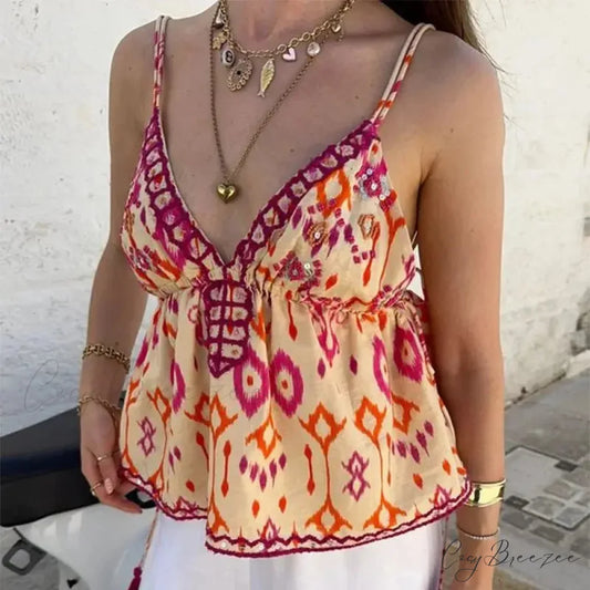 Embroidery Tassel Strap Crop Top red / S croptop-250223