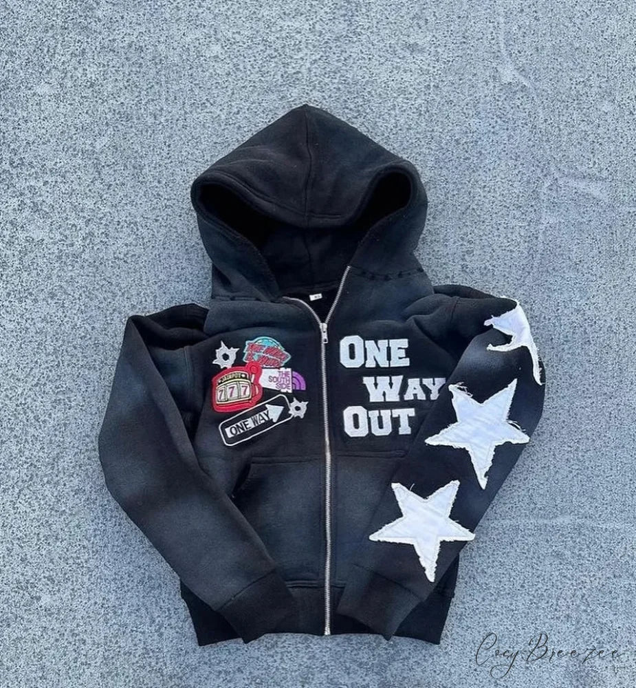 Embroidery Zipper Hoodie black / S hoodies-241228
